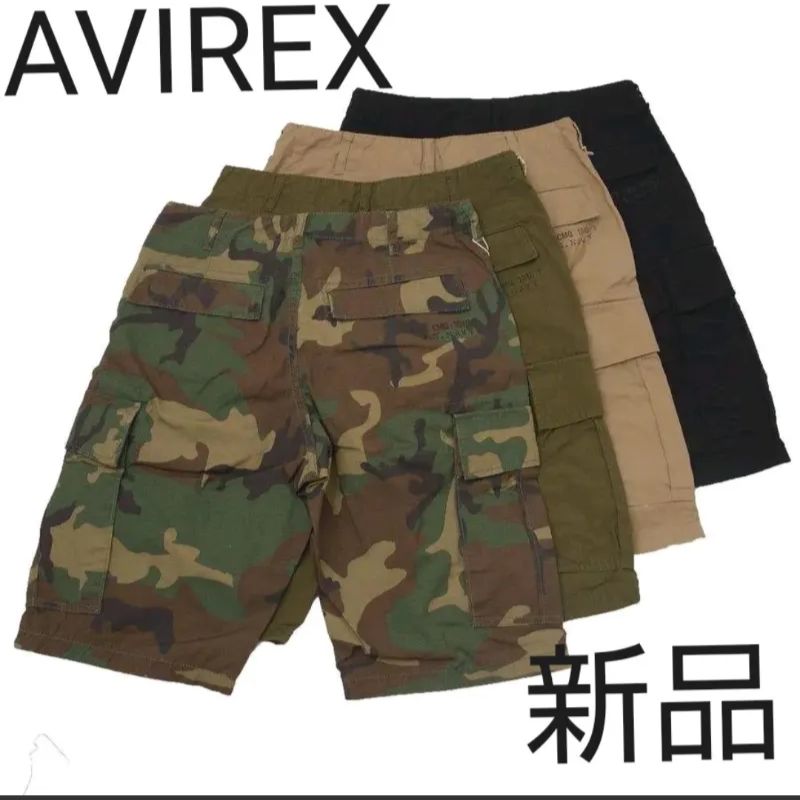 AVIREX 黒 カーキコットン リップストップ  カーゴショーツ