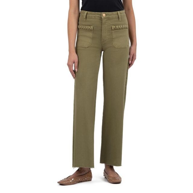 【送料無料】 カットフロムザクロス レディース デニムパンツ ボトムス MEG HIGH RISE WIDE LEG -FRONT PATCH POCKETS WITH BRAID Olive