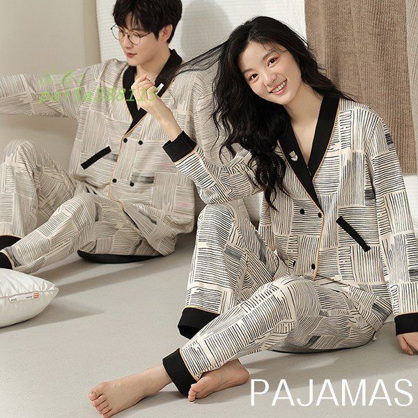 ペアパジャマ 冬春秋 ２点セット ルームウェア メンズ カップル 部屋着 シンプル ギフト おしゃれ ゆったり寝巻き ペア 韓国風 お揃い pai5a388115