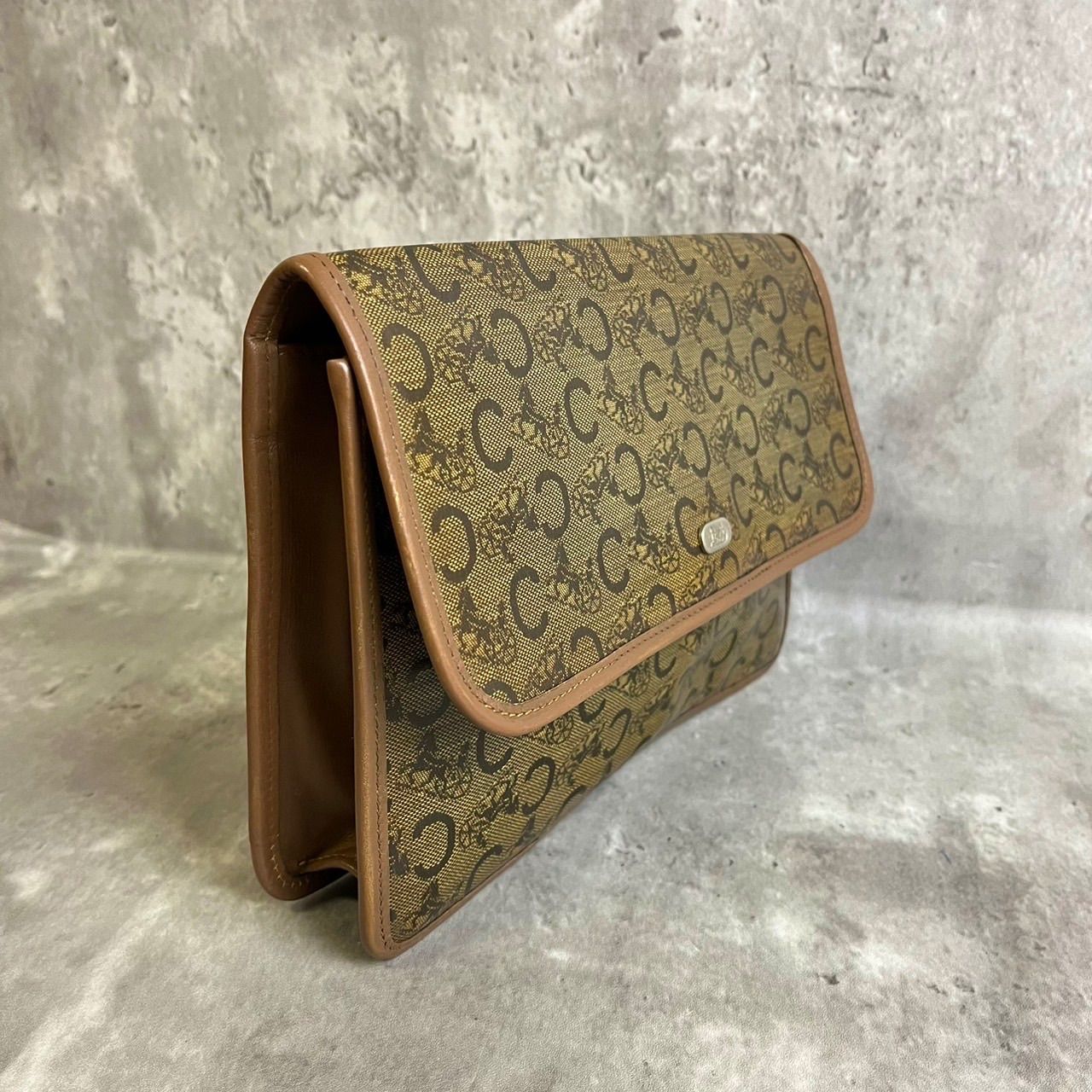 極美品 セリーヌ CELINE クラッチバッグ マカダム柄 ブラウン PVC