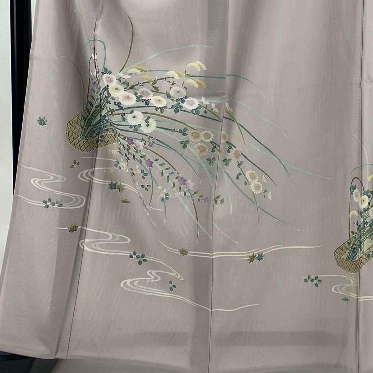 色留袖 身丈163cm 裄丈67cm M 絽袷 落款 花籠 流水 ピンクベージュ  