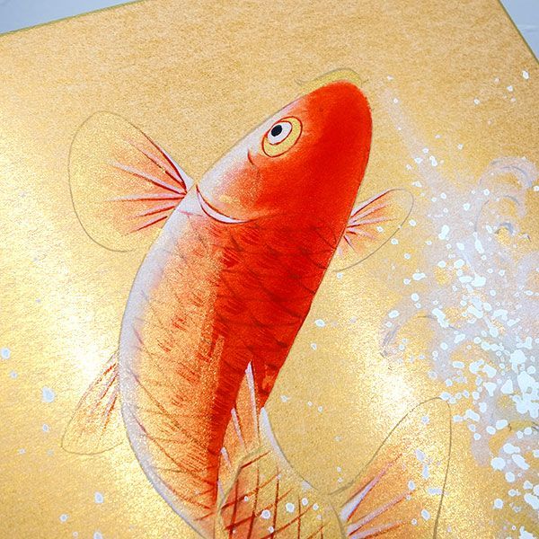 色紙額 中谷文魚 「龍門 （金潜紙）」 日本画 真筆 額入り 肉筆画