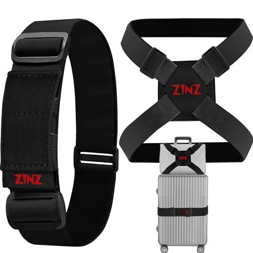 黒赤セット ZINZ 旅行便利グッズ バッグとめるベルト 多用 調整 軽量 荷物用弾力固定ベルト ずり落ち防止 ，黒赤セット