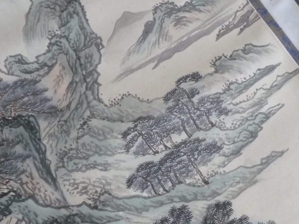 旧家蔵出 激レア 掛軸 渓山行旅 国枝 水墨 山水 風景 銘有 銘印