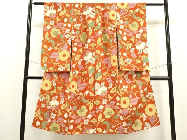 平和屋着物[]七五三　女の子　７歳　祝着　四つ身　花唐草文　金彩　鬼しぼ縮緬　逸品　CAAT6265ze