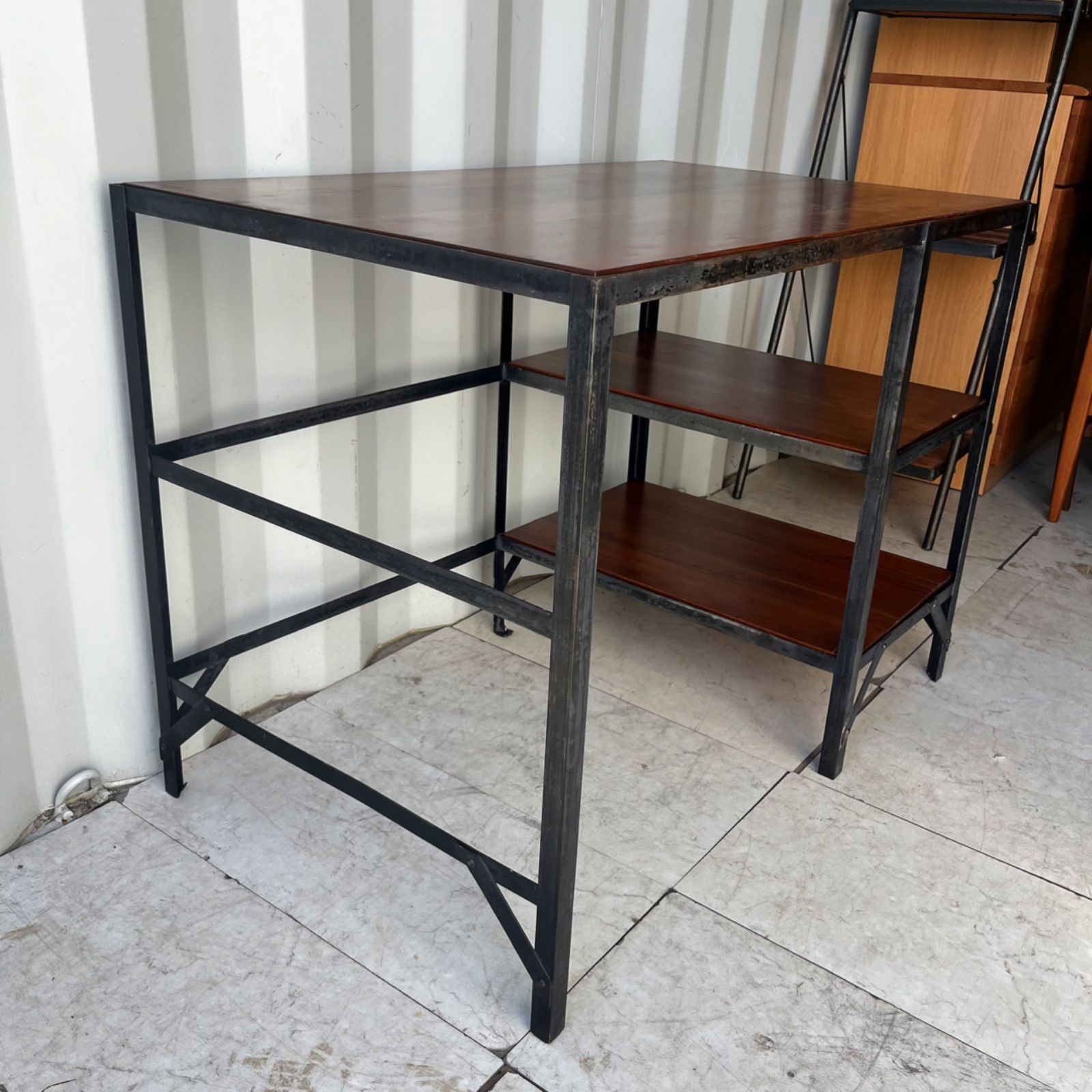 取付無料！ウニコ ランバーミニ アイアンフレーム天然木天板棚付きデスク 学習机✨ 取付無料！ウニコ ランバーミニ アイアンフレーム天然木天板棚付き