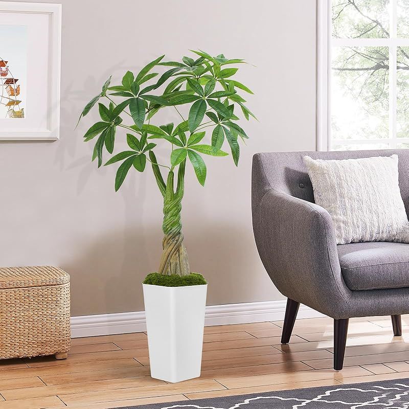 Keeplush パキラ 多幸の木 高さ120cm フェイクグリーン 大型 観葉植物 フェイク 18本枝葉 光触媒 空気清浄 消臭 抗菌 白色 鉢付き 室内用 おしゃれ インテリア 観葉植物 玄関 リビング オフィス プレゼントに