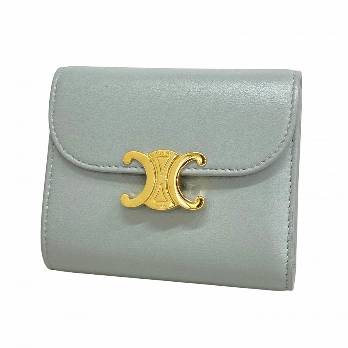 5he4824-h】セリーヌ 三つ折り財布 トリオンフ レザー グレー ゴールド