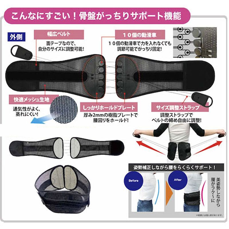 □コシラック 遠赤外線入 ストッパー付 骨盤矯正 ベルト 男女