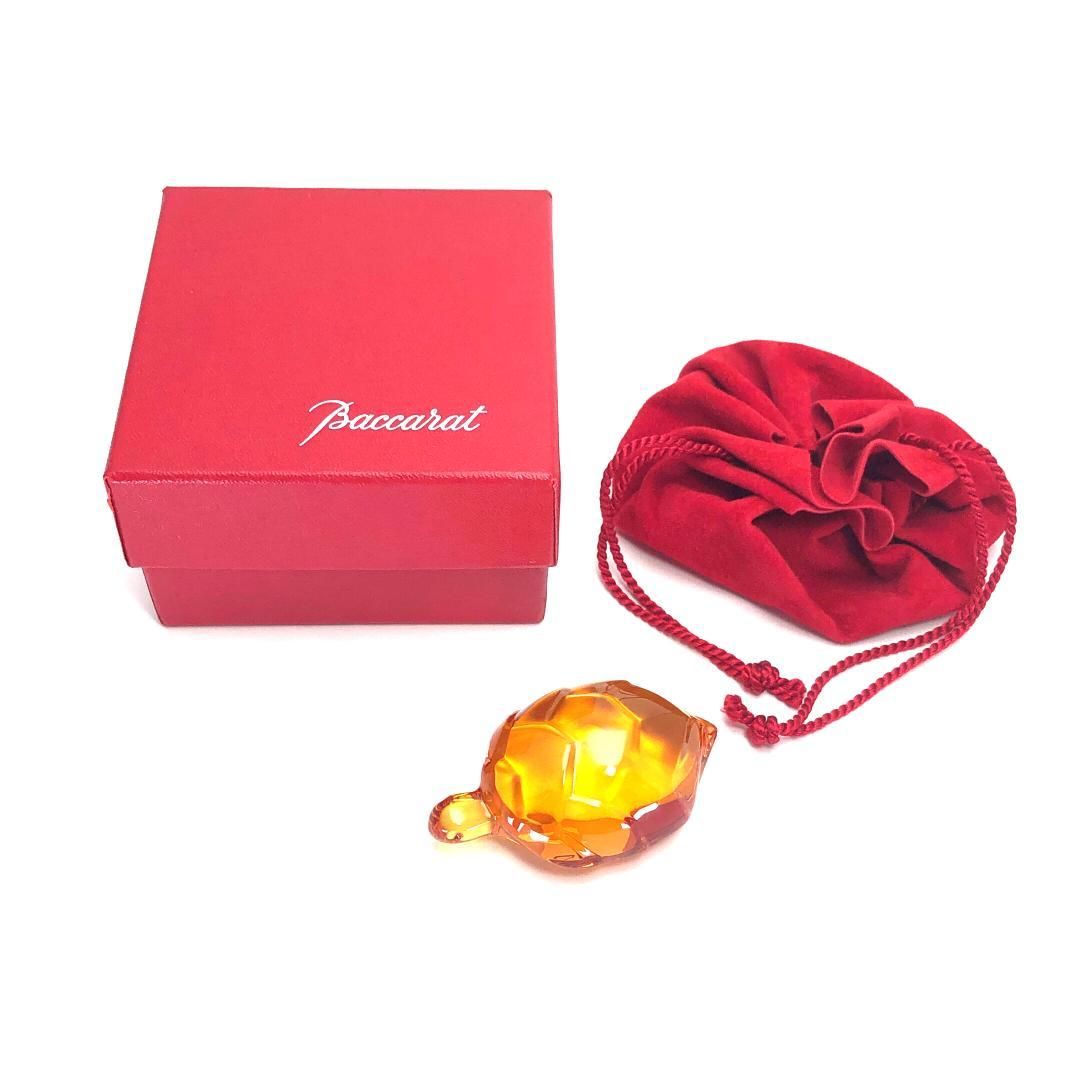 き Baccarat バカラ タートル クリスタル ペーパーウェイト クリスタルグラス オレンジ BC412