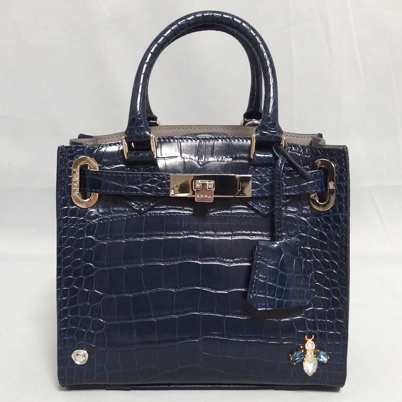 A.D.M.J. THE BEE 牛革 クロコダイル型押し 2Way ショルダー ハンドバッグ タンザナイト ザ ビー レザー エーディーエムジェイ ADMJ