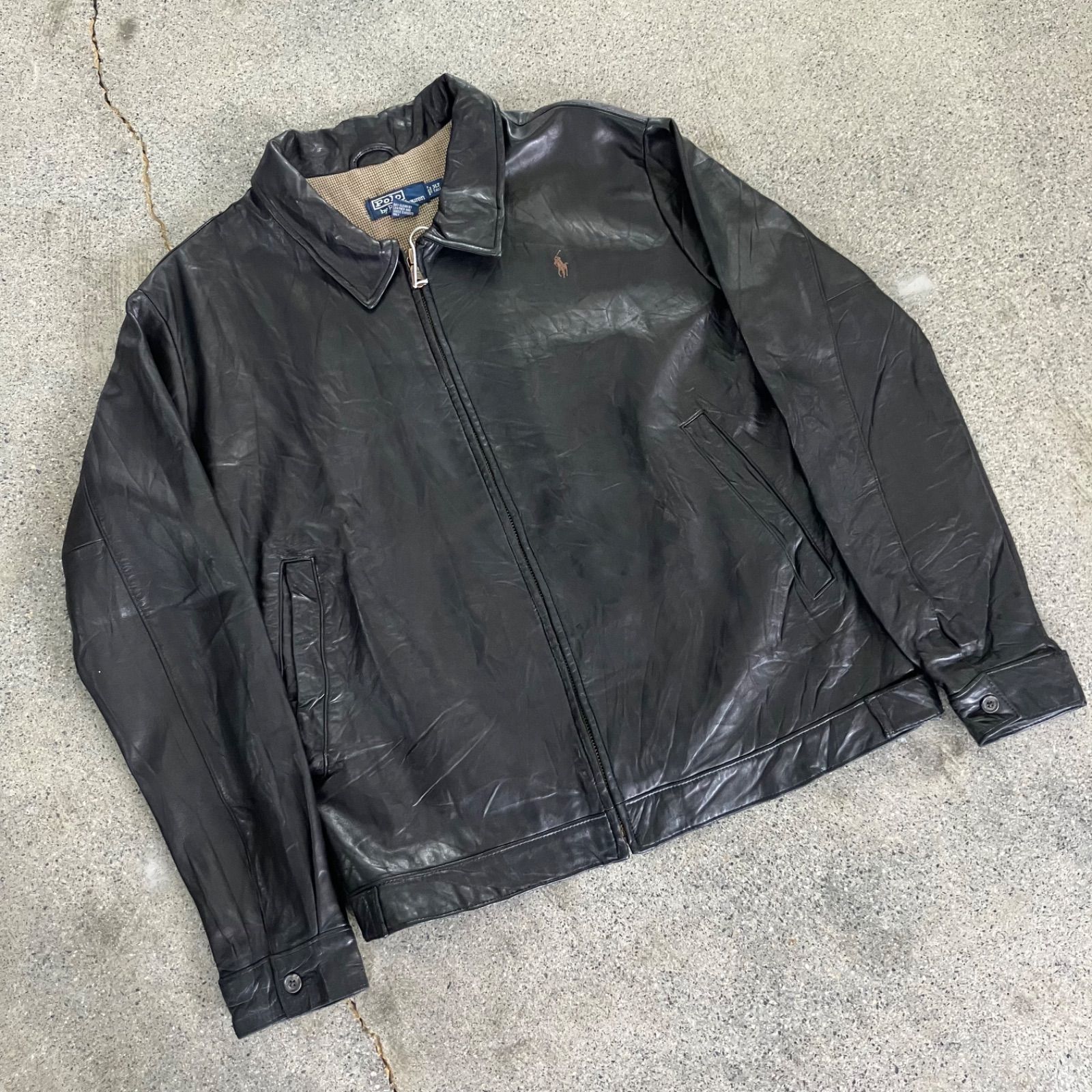 Polo by Ralph Lauren Around 90s Lamb Leather Drizzler Jacket Resize Appox.L Black