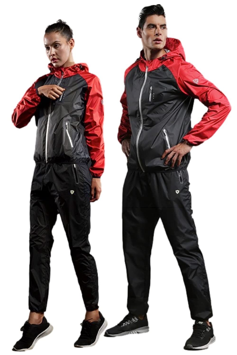 [Dripx] サウナスーツ 大量発汗 燃焼サポート フード付き 上下セット メンズ (S, レッド) [レッド] [S]