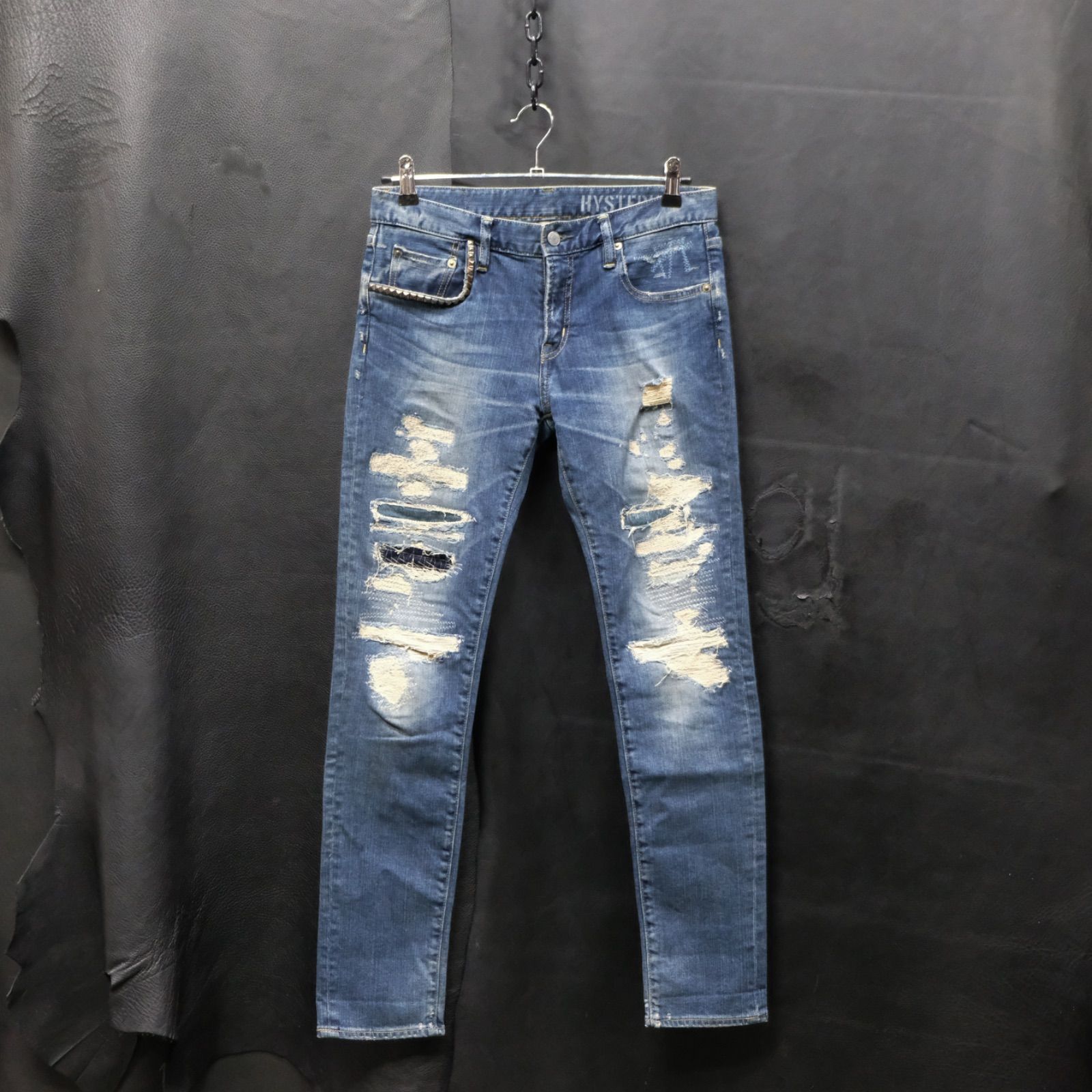 HYSTERIC GLAMOUR ストレッチ スタッズデニム クラッシュ
