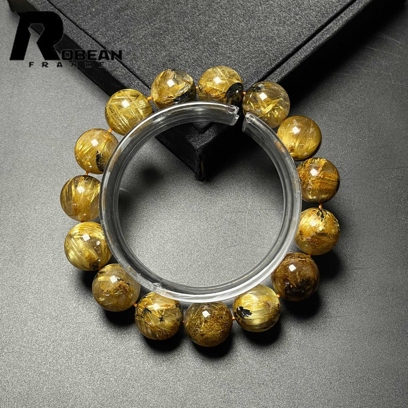 夢色 EU製 定価21万円 ROBEAN 太陽花タイチンルチル 黄金針水晶 金運 開運 ゴールド ブレスレット パワーストーン プレゼント1 13.8-14.7mm M0916482