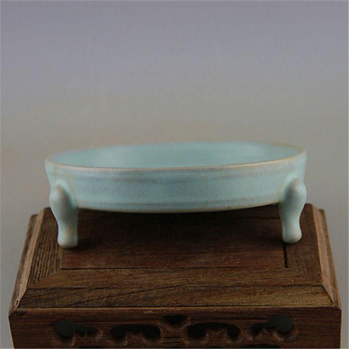 宋汝窯天青釉三足洗水洗 筆洗 水盂 古文房具 現代工芸品 美術品