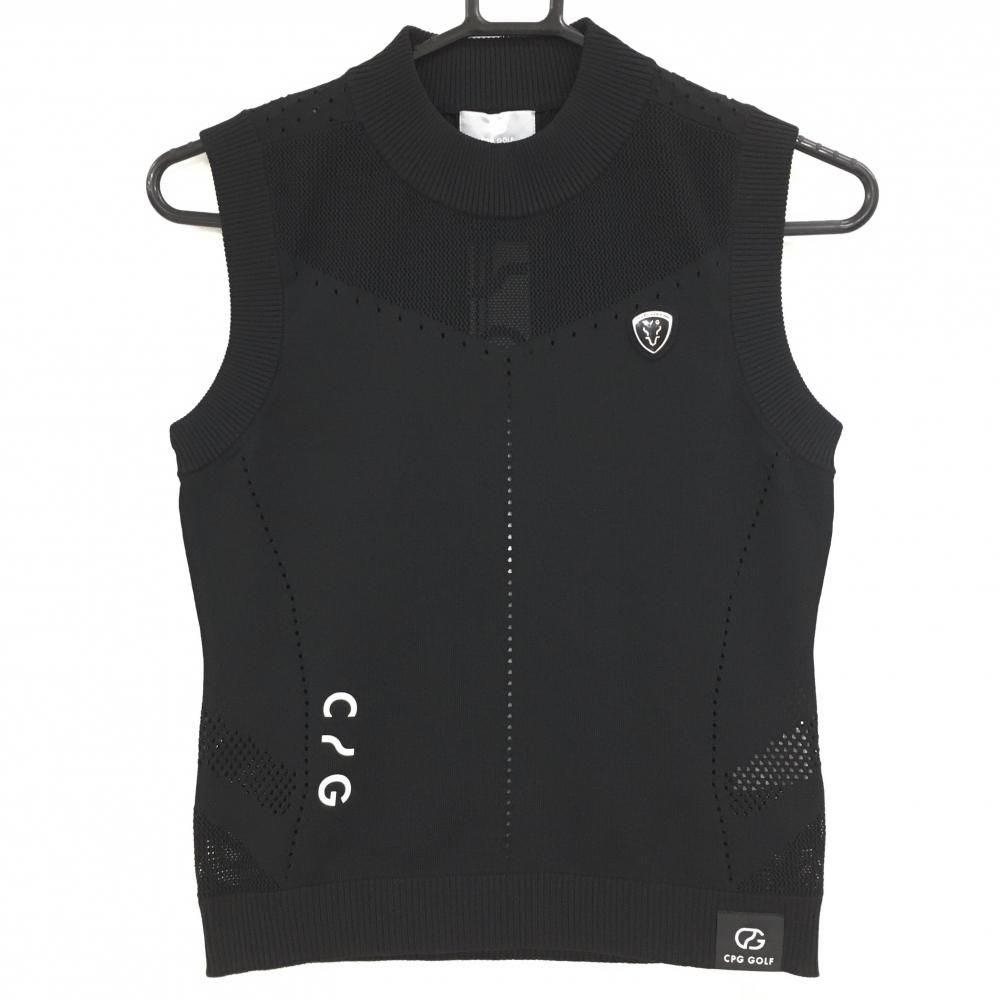 新品】CPG ニットベスト 黒 ロゴ白 透かし編み 立体ロゴ レディース 1