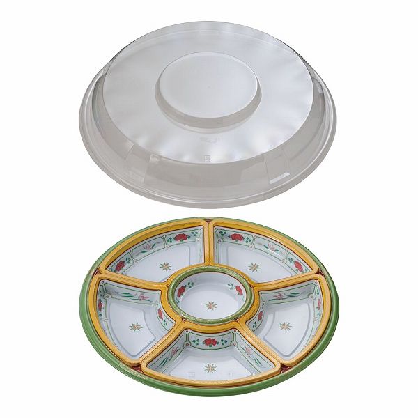 丸型オードブルセット エメラルド 42cm 6仕切/透明蓋付 入数：1セット(10セット入) TOM-420(XAZ0805)