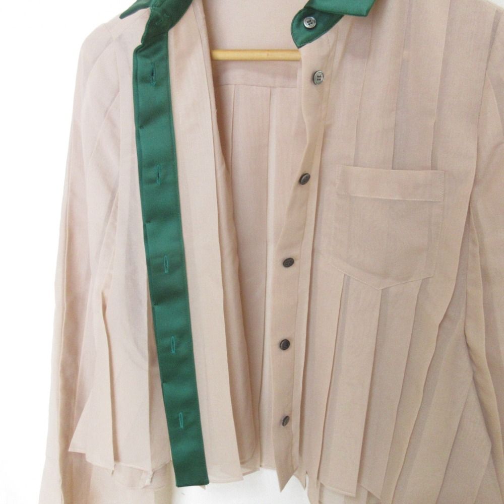 美品 sacai サカイ シアー 比翼ボタン プリーツブラウス シャツ