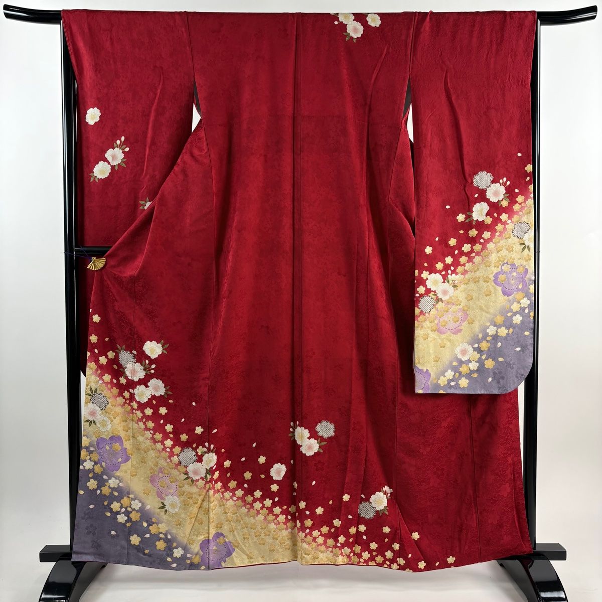 T680 振袖 赤 ちりめん 花 桜 毬 正絹 着物 袷 和装 着丈168㎝ r1384-f-1.jpg