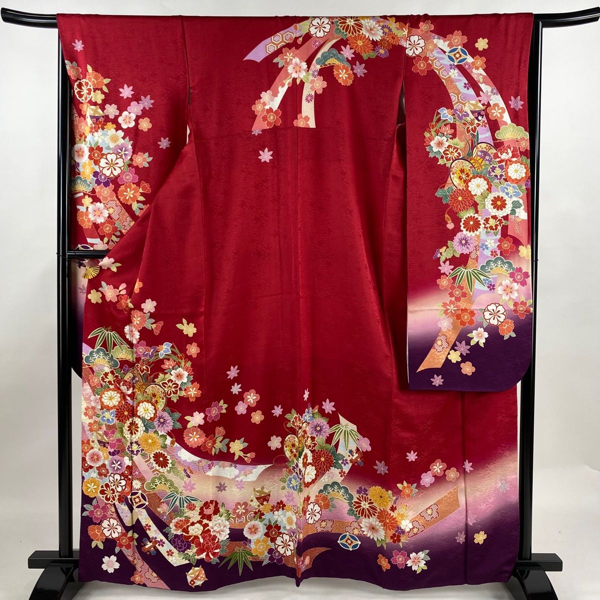 振袖 身丈163cm 裄丈66.5cm M 袷 鼓 菊 金糸 金彩 赤 正絹 名品