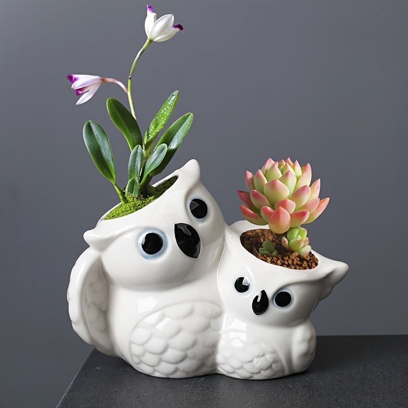 鉢植え 植木鉢 プランター プラントポット フラワーポット ガーデニング セラミック 屋内 屋外 インテリア 庭 玄関 白いフクロウの親子 ふくろう 多肉植物 観葉植物 サボテン ユニーク