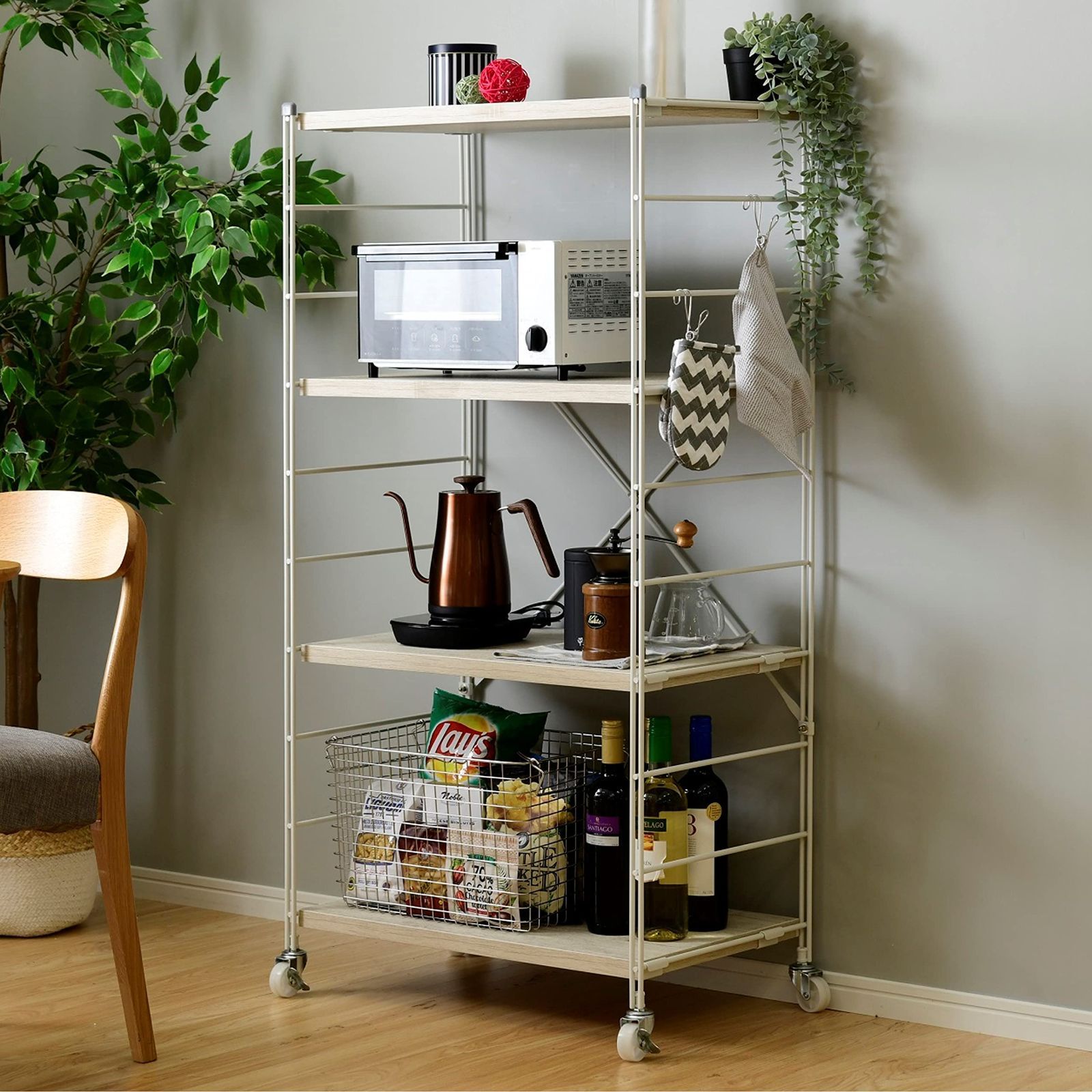 ラック キャスター付き 全体耐荷重100㎏ 棚板カンタン高さ調節 幅65×奥行41.5×高さ128㎝ 組立品 アンティークホワイト MWS-12644C AWH|MWH