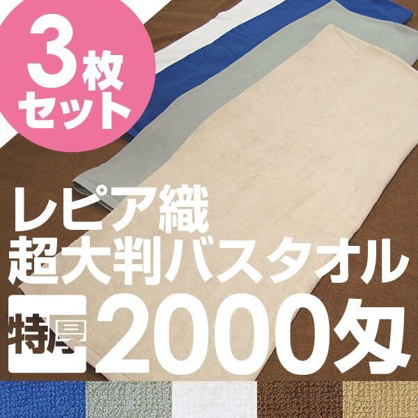 業務用 超大判バスタオル レピアモカ 3枚セット 100cm×200cm 綿100％ 2000匁 レピア織 〔美容院 整骨院〕