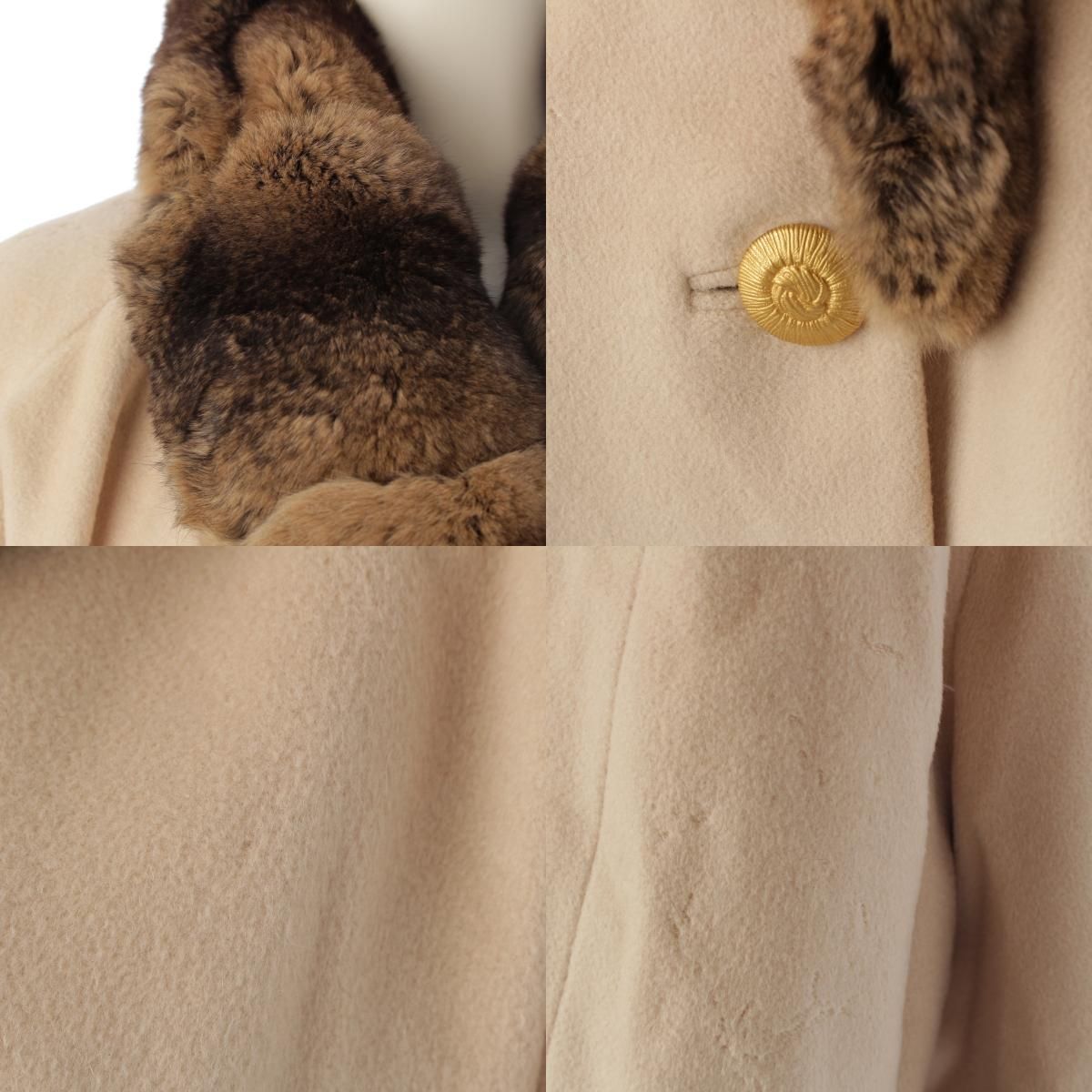 フォクシー ウール 毛皮 ファー ロング コート アウター 4257-AC9502 ベージュ F GULLKHAN_COM