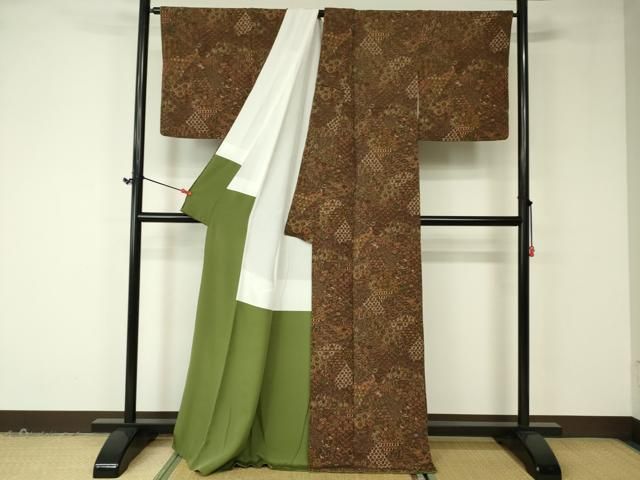 平和屋着物□上質な小紋 吉祥草花文 鬼しぼ縮緬 正絹 逸品 DAAQ5383cm