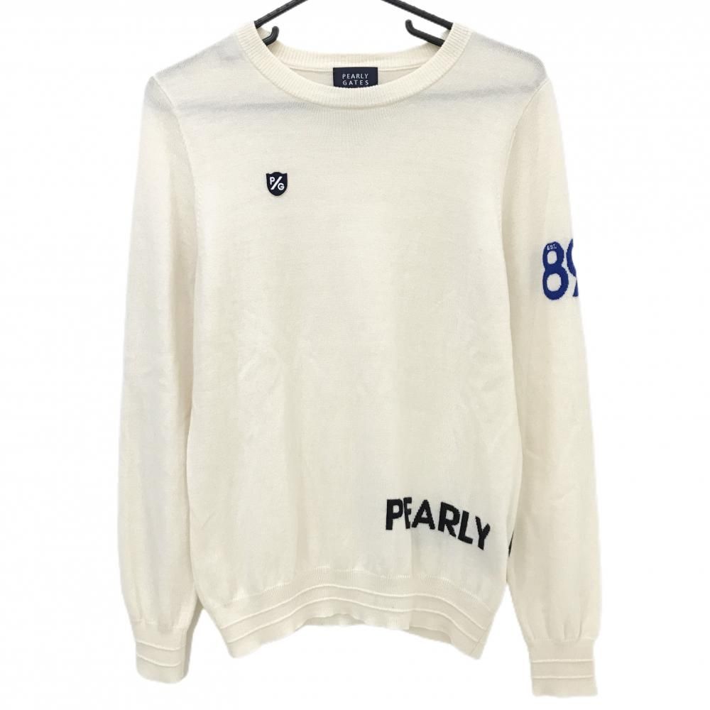 パーリーゲイツ セーター 白×ダークネイビー×ブルー 胸ワッペン ウール