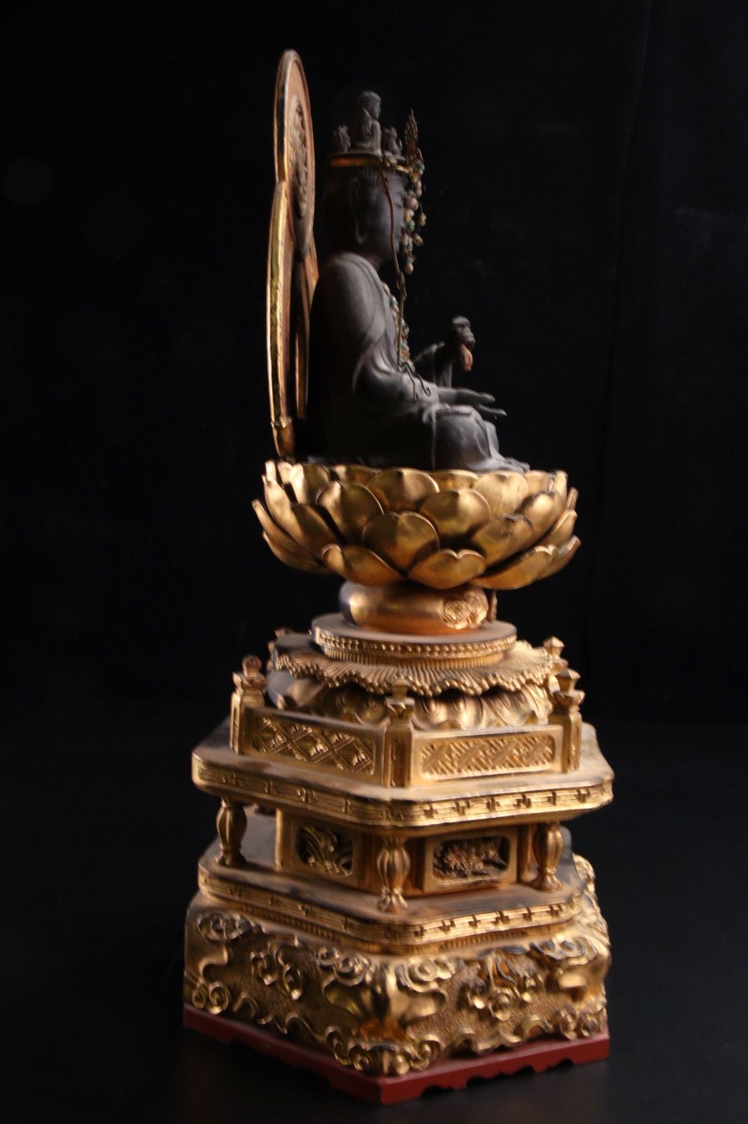 aunkyo様専用】時代 木彫 観音菩薩坐像 45.5cm 水瓶 鍍金 仏像