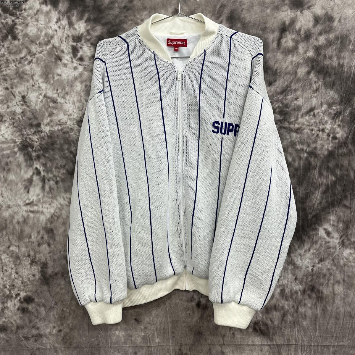 Supreme Pinstripe Varsity Zip Up Sweater