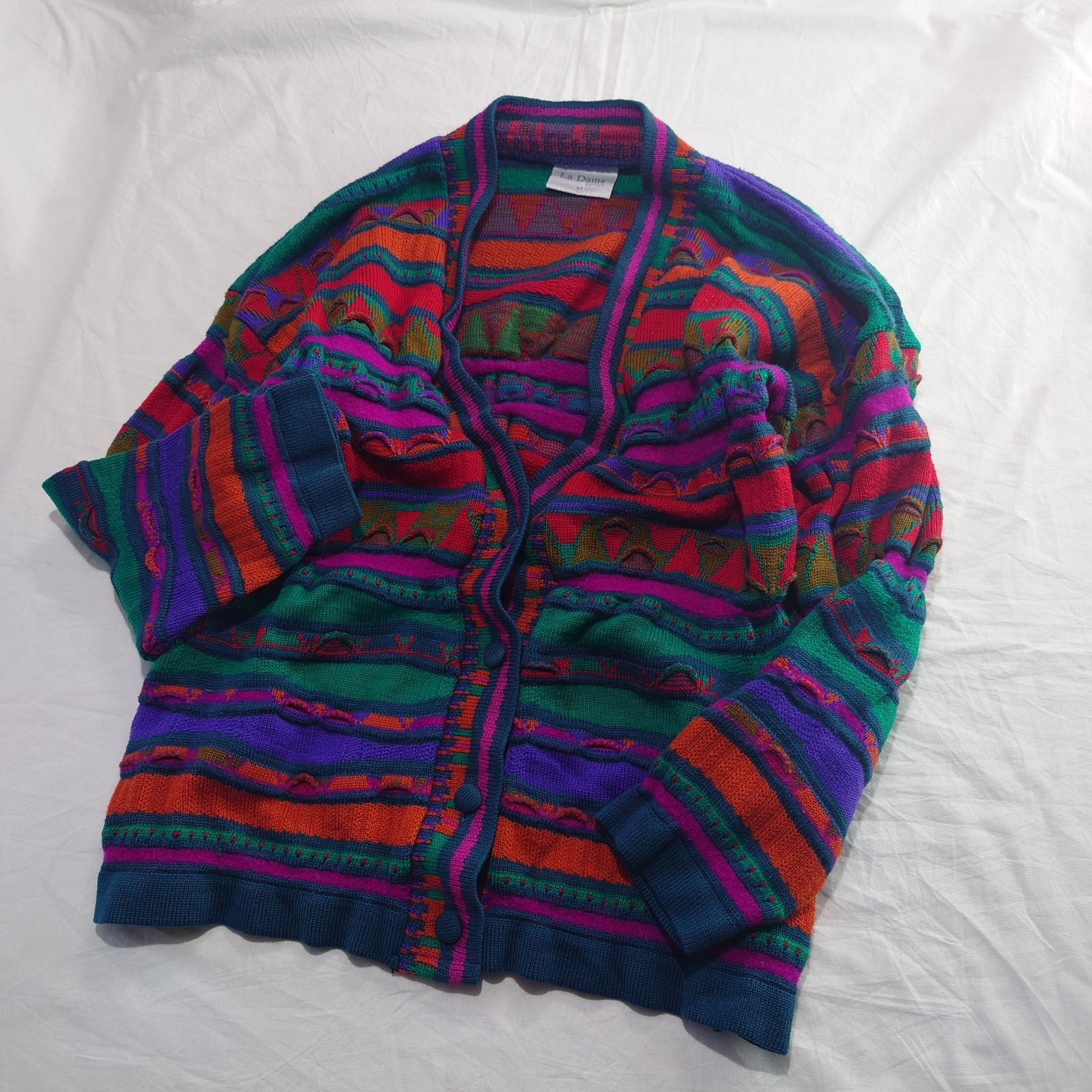 希少デザイン】3Dニットカーディガン 古着ニット 立体編み