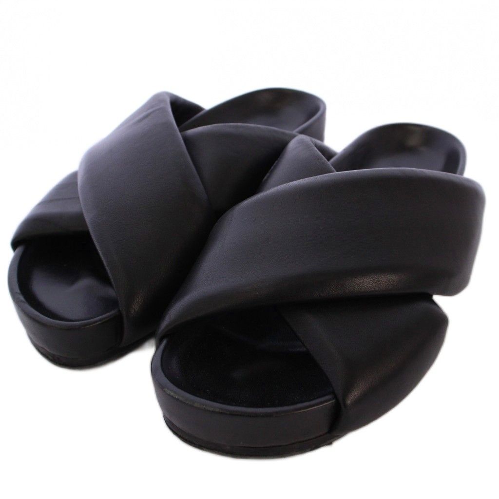 ジルサンダー JIL SANDER クロスストラップ レザー サンダル ミュール シューズ 25.5cm 黒 BM