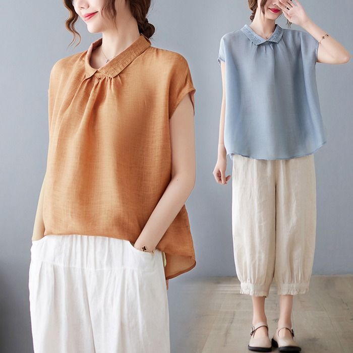 レディース 綿麻混 Tシャツ ゆったり トップス 薄手 おしゃれ 通気 可愛い 上着 大人 シンプル 夏服 通勤 お洒落 tシャツ 快適 カットソー チュニック sgkt1688.jpg
