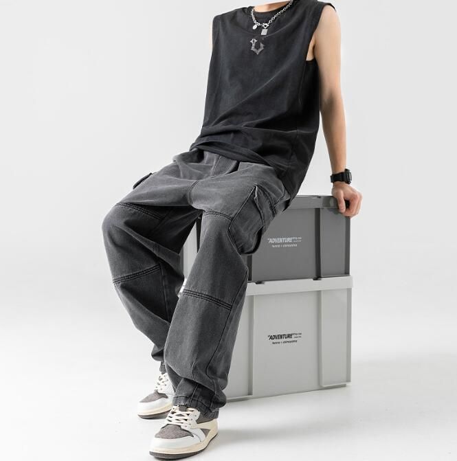 カーゴパンツ メンズ デニム ワイドパンツ ウエストゴム