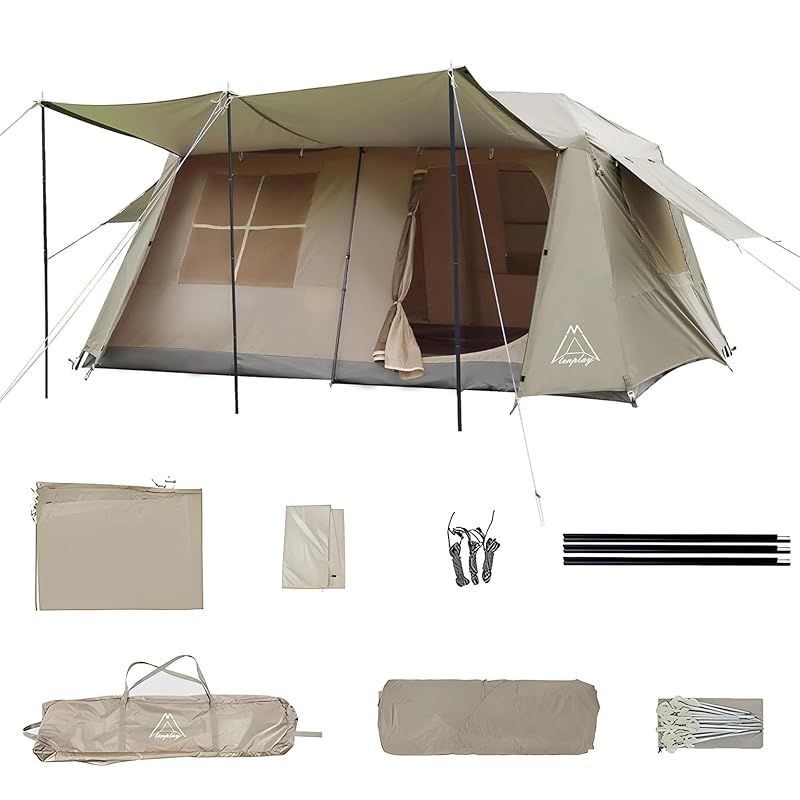 Shelta Pod×TENPLAY ワンタッチテント ロッジ型テント 大型6人用 ツールーム 13平方メートル 4シーズン 2つ前室 uvカット 2重層 ファミリー 耐水圧3000mm キャンプ グランピング 初心者向け キャノピーポール付き 小屋 ア 1