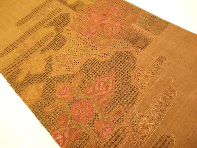 豪華 相良刺繍 スワトウ刺繍 節紬 正絹 美品お太鼓柄 袋帯 F-17 平和屋着物○中国三大刺繍 スワトウ刺繍 汕頭刺繍 相良刺繍 総