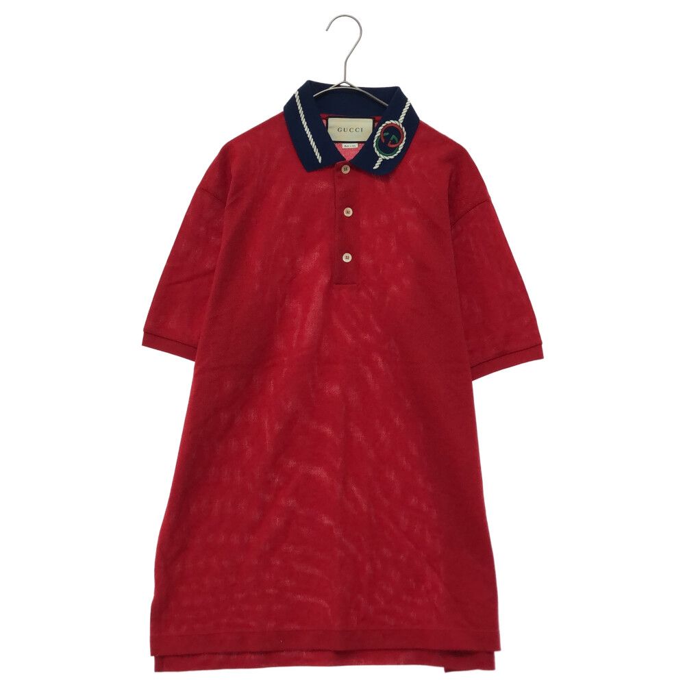 GUCCI (グッチ) 20SS インターロックG 半袖ポロシャツ レッド/ネイビー 