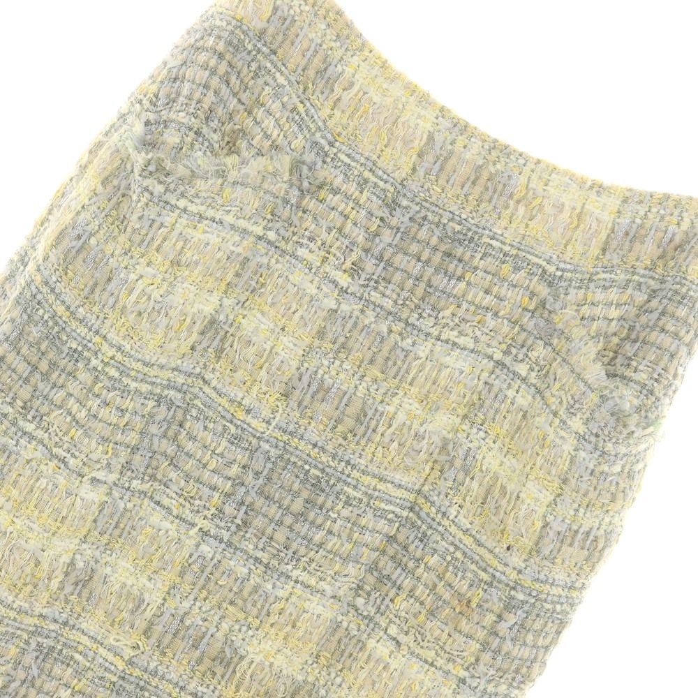 シャネル CHANEL レーヨンナイロンコットンウール チェック スカート オフホワイトxイエロー サイズ34 レディース