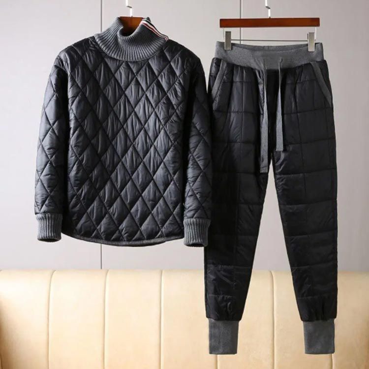 キルティング上下セット メンズ 中綿パーカー 長ズボン セットアップ