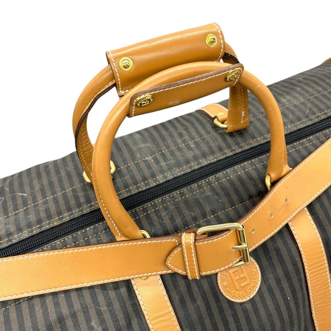 良品 882 フェンディ ボストンバッグ 2way ペカン 南京錠 キャンバス