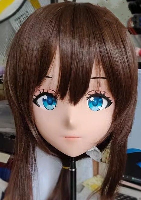 ハーフマスク 眼球付き カツラ付き NO.56 樹脂製 ヘッドロリータ人形 コスプレマスク 変身 仮装 着ぐるみ 二次元美少女