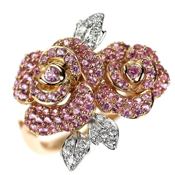 ピンクサファイア ダイヤモンド K18WG K18PG 花 ダイヤ リング 指輪 ピンクサファイア ダイヤモンド K18WG K18PG 花 ダイヤ リング 指輪