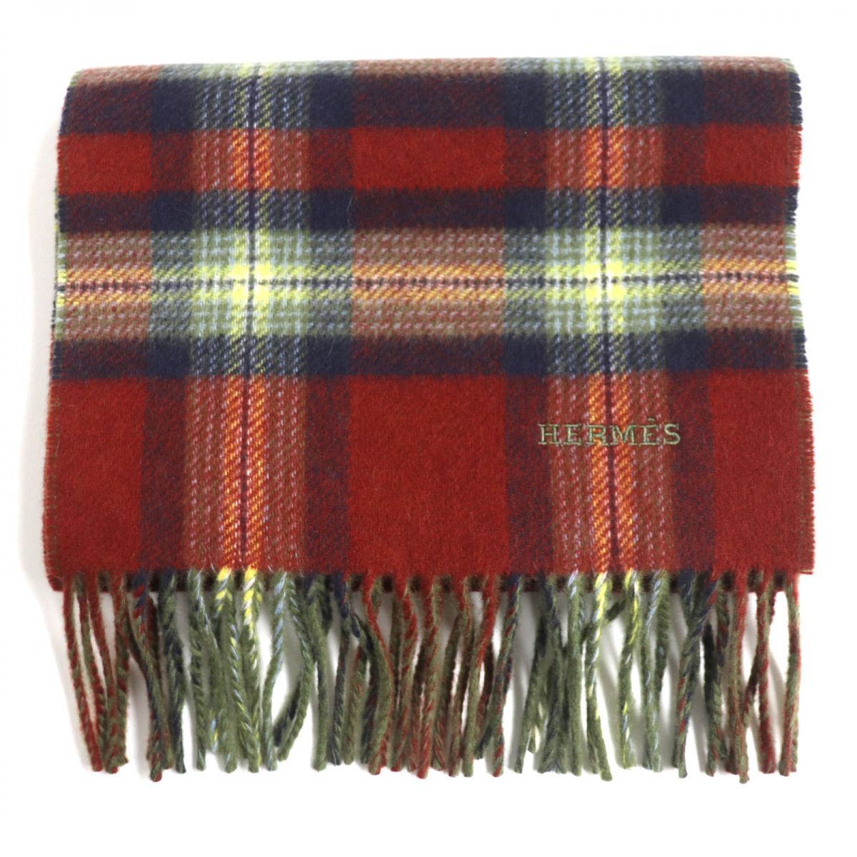 エルメス　黒と赤のチェック柄マフラー エルメスチェック柄 赤/紺 ユニセックス マフラー HERMES – 銀蔵