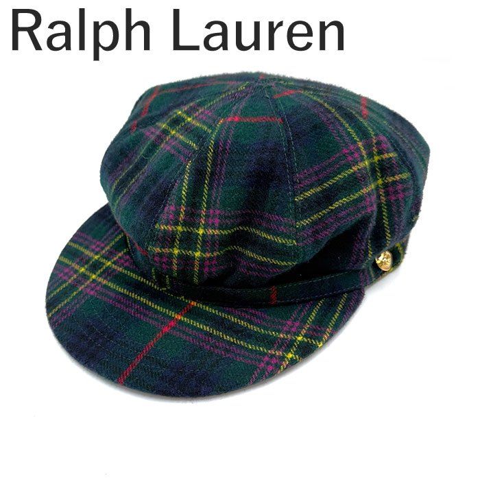 ラルフローレン Ralph Lauren キャスケット 帽子 チェック柄 ウール グリーン系