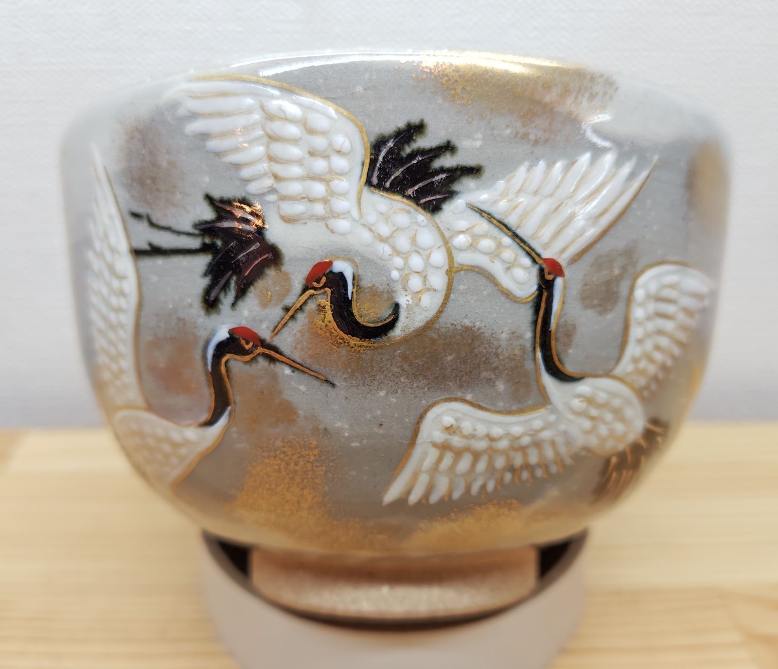 逢絢亭 茶道具 茶碗 京焼 粉引 舞鶴の図 寺尾陶象 共箱入り