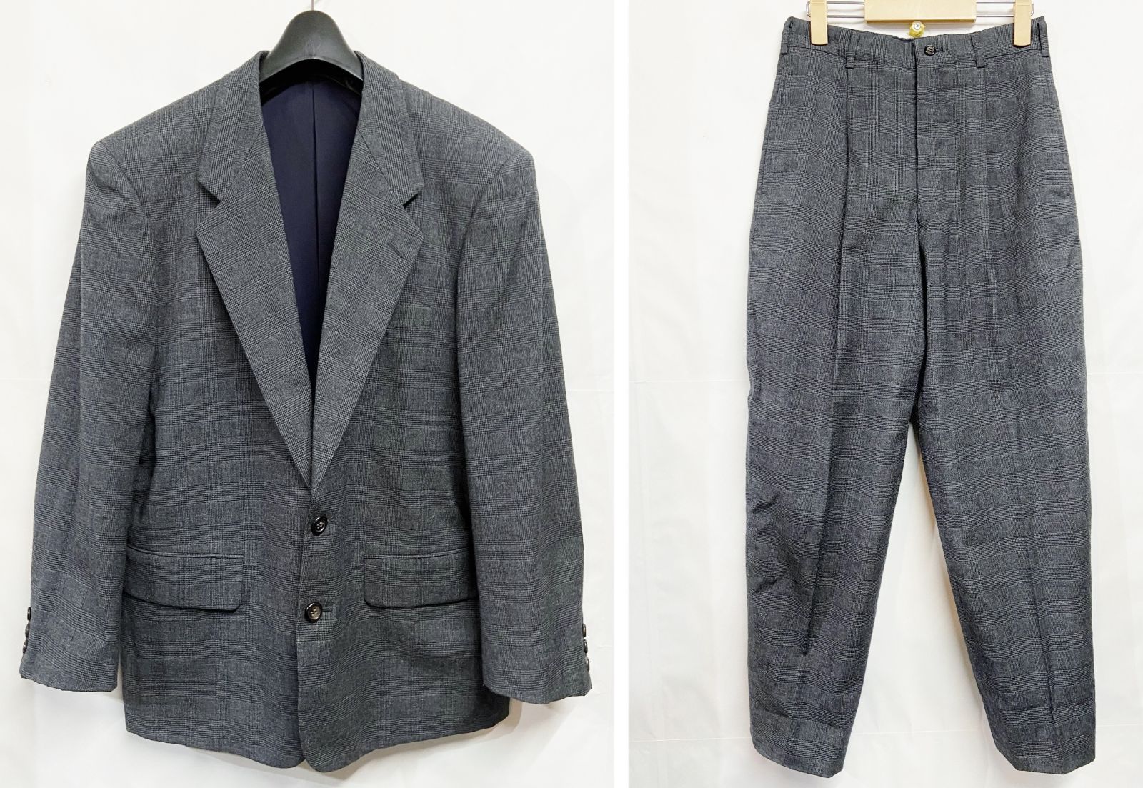 80s 90s アーカイブ COMME des GARCONS HOMME コムデギャルソンオム グレンチェック テーラードジャケット ＆ タックパンツ スーツセットアップ