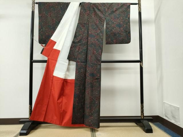 平和屋着物□本場大島紬 7マルキ 泥染め 吉祥草花文 正絹 逸品